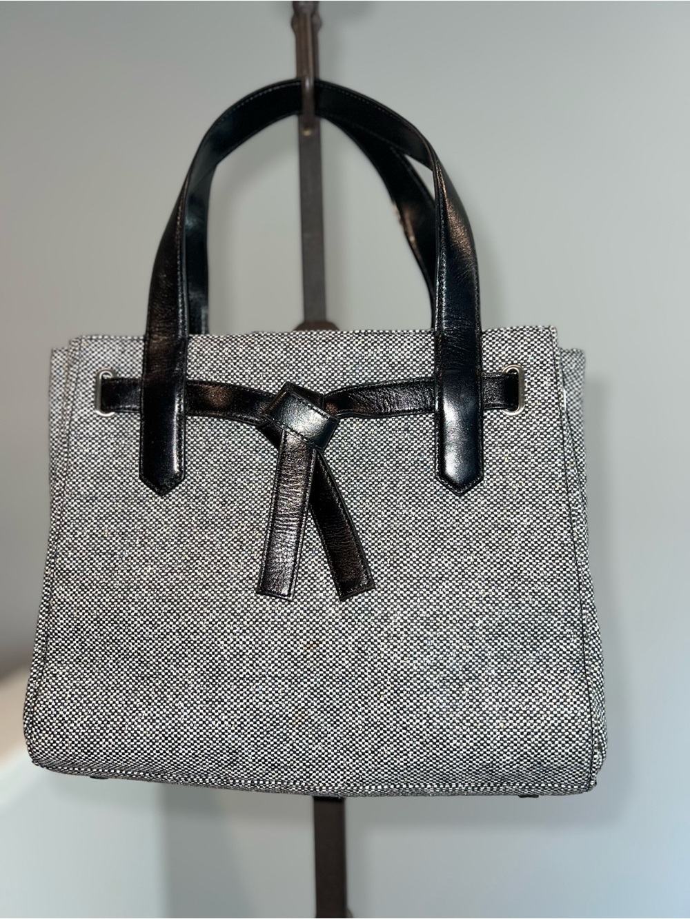 Ann Taylor LOFT Black & White Tweed Bow Tote Handbag